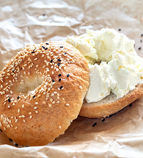 cream cheese on a begal